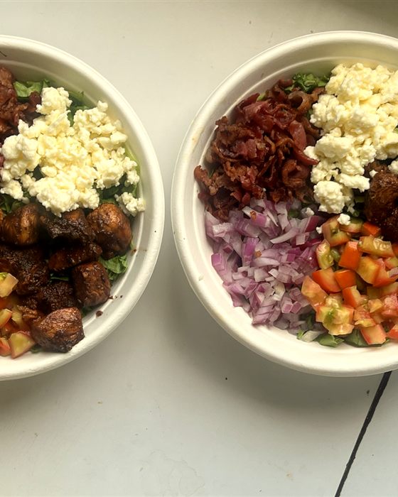 Twin bowls — BLT balsamic chicken salad