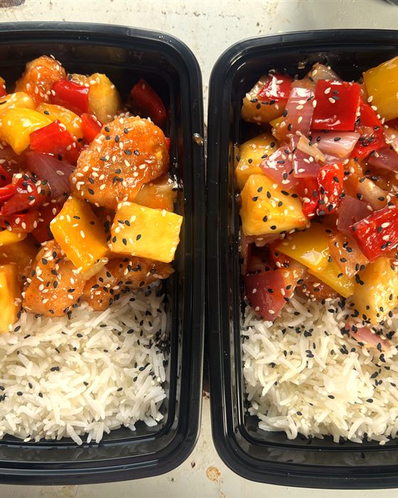 Sweet and sour chicken with pineapple, twin trays